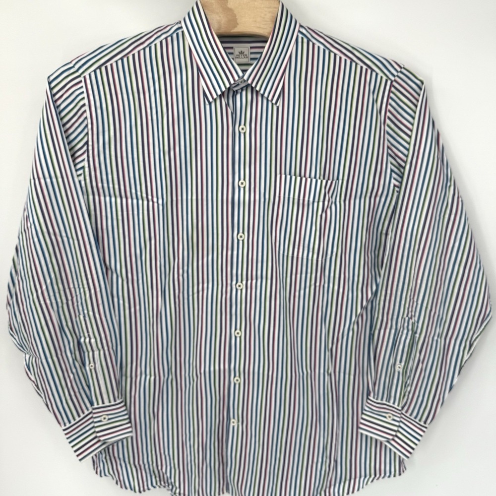 Peter Millar Button Up Men XL White Multicolor Striped Long Sleeve Cotton Shirt